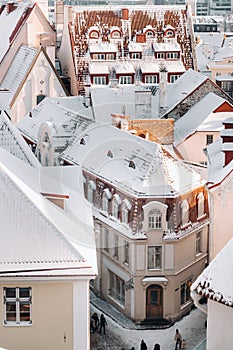 Winter View of the old town of Tallinn.Snow-covered city near the Baltic sea. Estonia