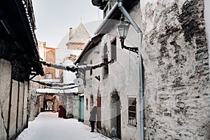 Winter View of the old town of Tallinn.Snow-covered city near the Baltic sea. Estonia