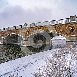 Winter view of Oquirrh Lake in Daybreak Utah