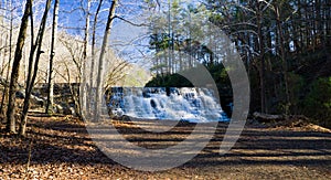 A winter view of Otter Lake Dam, Blue Ridge Parkway, Virginia, USA