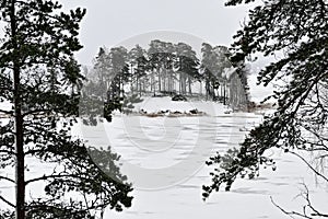 Winter view on park Monrepo in Vyborg, Russia