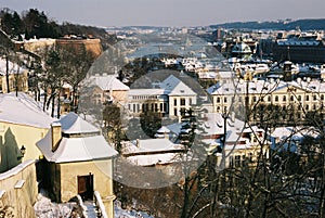 Winter view of Prague from Vysehrad, Czechia