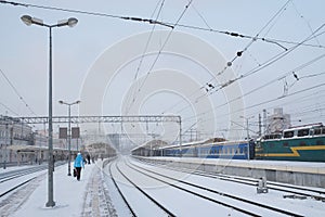 Winter view of the railroad tracks