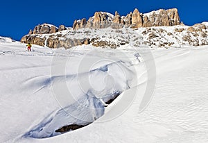 Winter view of Sella group, Dolomites, Italy