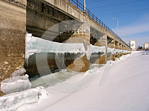 Winter view Shipping lock chanal and pie