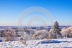 Winter view with snow and frost in the landscape