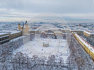 Winter view with snow of the Hofgarten round pavilion after heavy snowfall the weekend before.