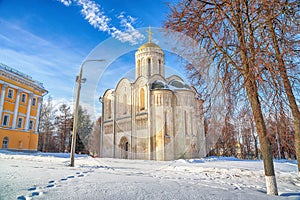 Winter view of the St. Demetrius Cathedral of the Russian city of the Golden ring of Vladimir