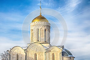 Winter view of the St. Demetrius Cathedral of the Russian city of the Golden ring of Vladimir