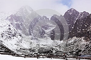 Winter view of the Tatranska Lomnica mountain, with snow