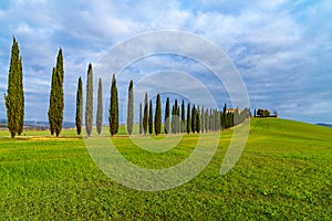 Winter view of Tuscany, Italy. Picturesque winter landscape view of Tuscany with stone houses