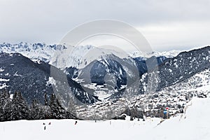 Winter view on the valley in Swiss Alps, Verbier, Switzerland