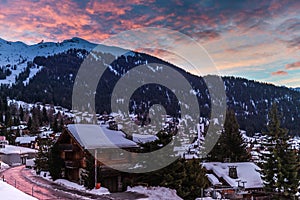 Winter view on the valley in Swiss Alps, Verbier, Switzerland