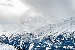 Winter view on the valley in Swiss Alps, Verbier, Switzerland