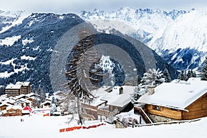 Winter view on the valley in Swiss Alps, Verbier, Switzerland