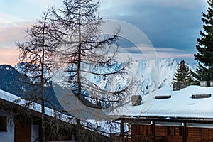 Winter view on the valley in Swiss Alps, Verbier, Switzerland