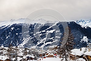 Winter view on the valley in Swiss Alps, Verbier, Switzerland