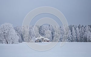 Winter view of village house photo