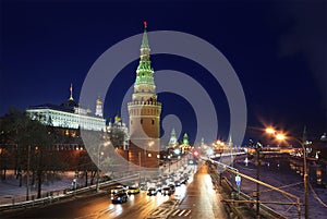 Winter view of Vodovzvodnaya tower of Moscow Kreml photo