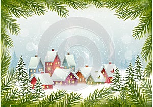 Winter village Christmas Holiday background.