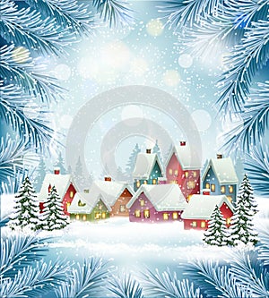 Winter village Christmas Holiday background.
