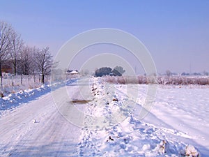Winter village road