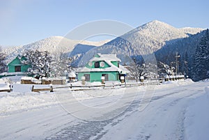 Winter village in the ukrainian carpathians
