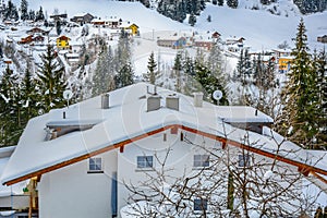 Winter village view in Ischgl, Austria.