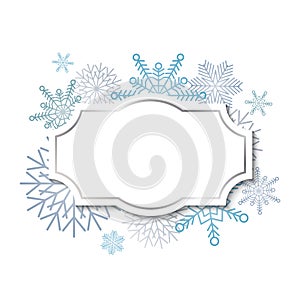 Winter vintage label on snowflakes background