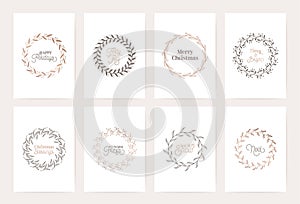 Winter Vintage Wreath Template, Christmas Vector Botanical Calligraphic Card, Floral Frames Decoration