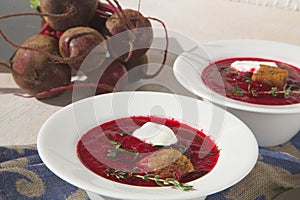 Winter vitamin cream soup with red beet root