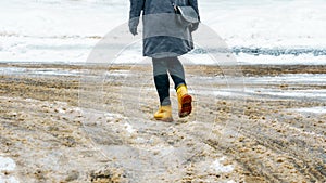 Winter Walk in Yellow Leather Boots