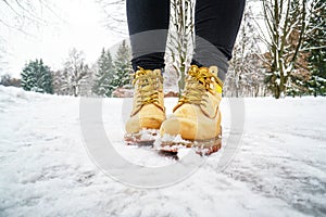 Winter Walk in Yellow Leather Boots