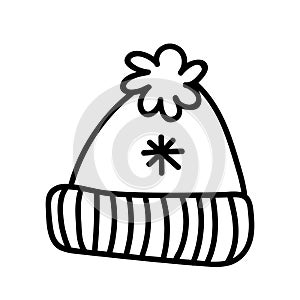 Winter warm hat with pompom isolated on white background