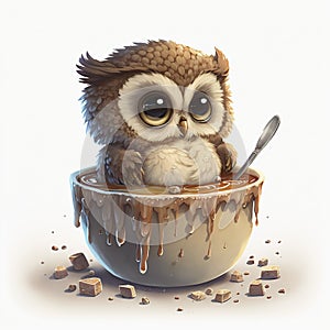 Winter Warmth Chibi Owl Savoring a Cup of Hot Chocolate - Generative AI