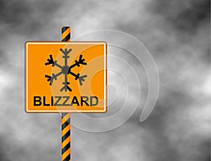 Winter warning sign shows danger of ice and snow at street, highway or road. Blizzard sign Risk of Ice warning sign isolated on