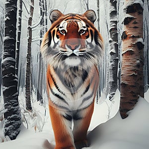 Winter Warrior: Formidable Tiger in the Snowy Mountains. photo