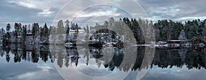 A winter water reflection of the river Otra in Norway photo