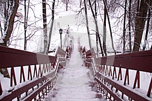 Winter water in a stream and snow