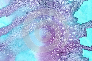 Winter watercolor abstract background with falling snow splash texture.