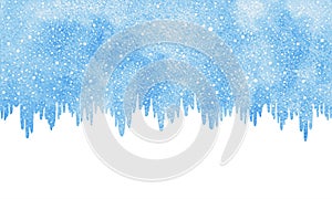 Winter watercolor border with snow and icicles edge