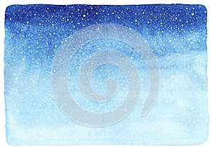 Winter watercolor gradient background with falling snow texture.