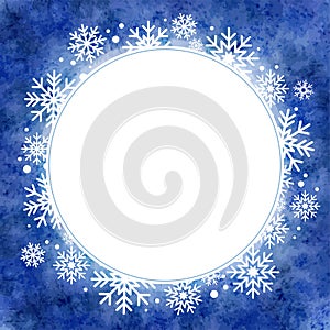 Winter watercolor illustration. round frame with snowflakes