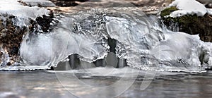 Winter waterfall framed by ice