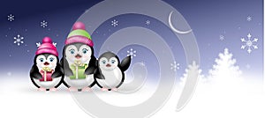 Winter web banner with penguins