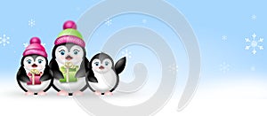 Winter web banner with penguins