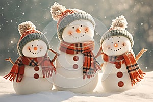 Winter whimsy snowman family poses in a magical winter forest