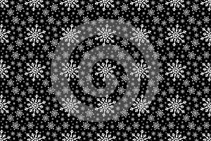 Winter White Snowflake seamless pattern on Black Background