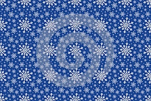 Winter White Snowflake seamless pattern on blue Background