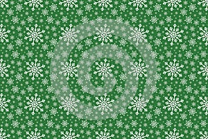 Winter White Snowflake seamless pattern on green Background